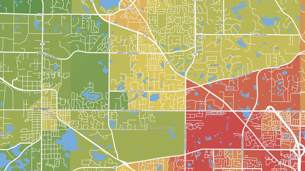 Deer Park, IL Map of Vehicle Theft Rates