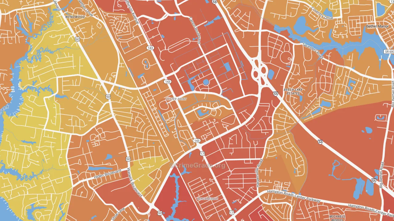 Deer Park, Newport News, VA Map of Vehicle Theft Rates