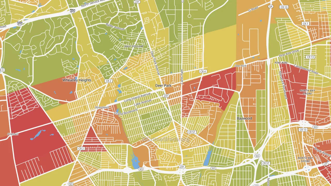 Deer Park, NY Map of Vehicle Theft Rates