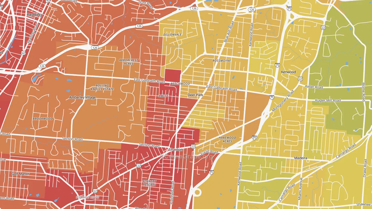 Deer Park, OH Map of Vehicle Theft Rates