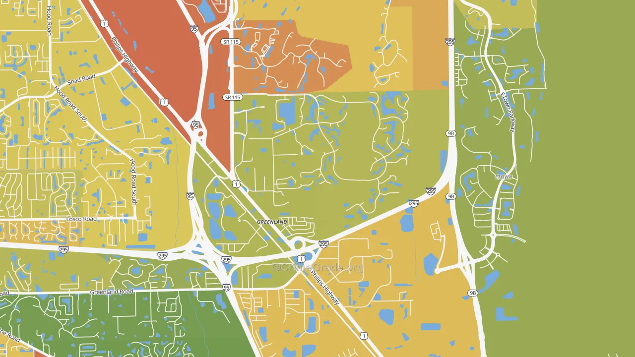 Deercreek, Jacksonville, FL Map of Vehicle Theft Rates