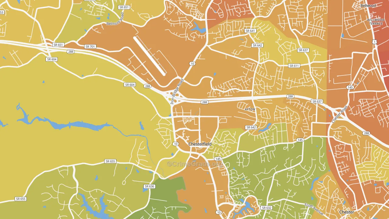 Deerfield Estates, VA Map of Vehicle Theft Rates