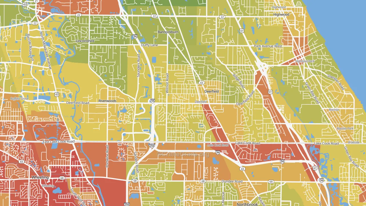 Deerfield, IL Map of Vehicle Theft Rates