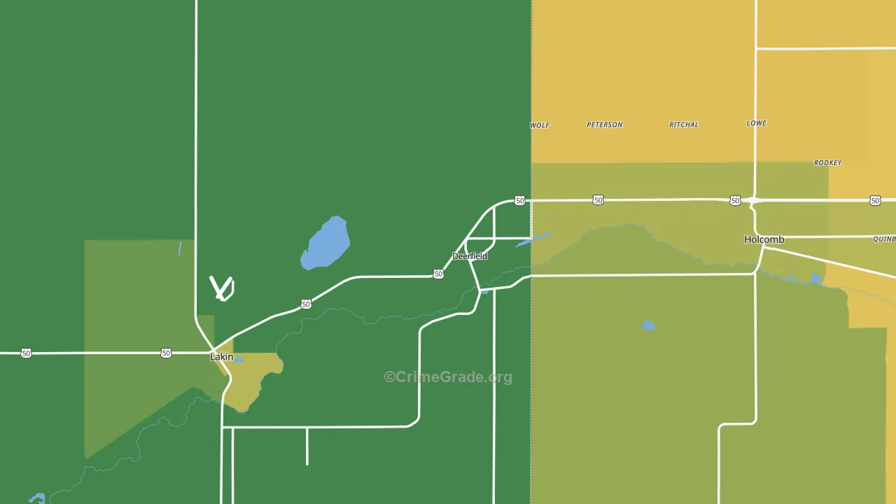 Deerfield, KS Map of Vehicle Theft Rates