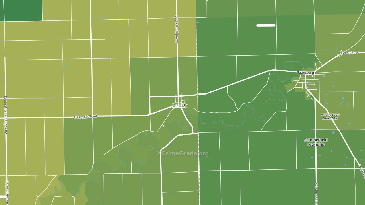 Deerfield, MI Map of Vehicle Theft Rates