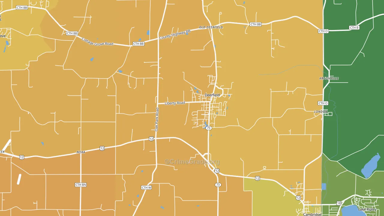 Deerfield, WI Map of Vehicle Theft Rates