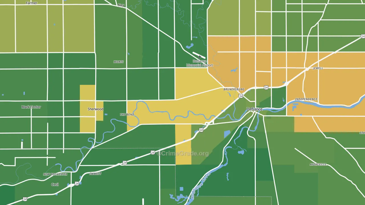 Defiance County, OH Map of Vehicle Theft Rates