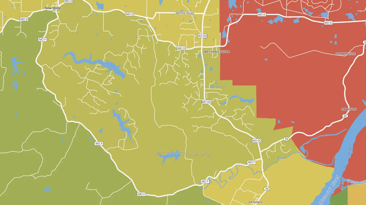 Defiance, MO Map of Vehicle Theft Rates