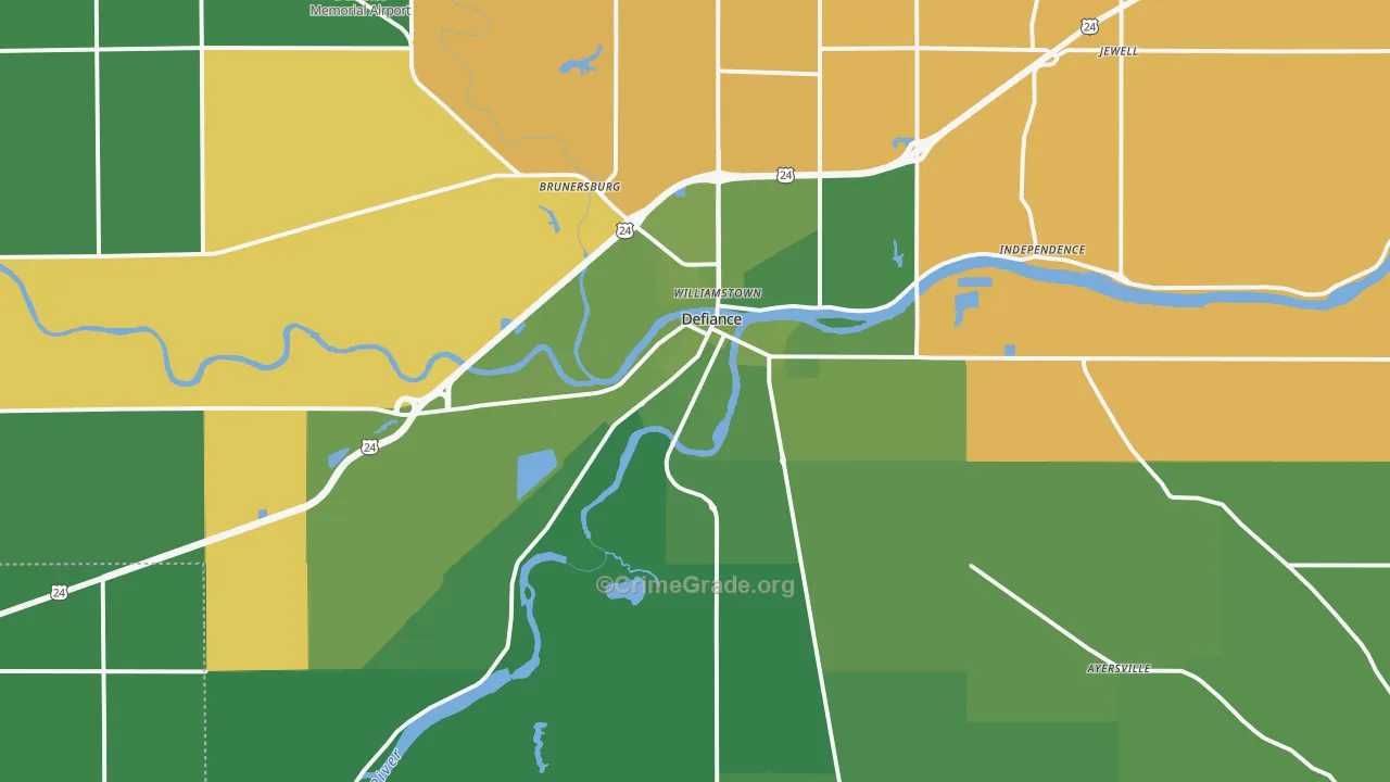 Defiance, OH Map of Vehicle Theft Rates