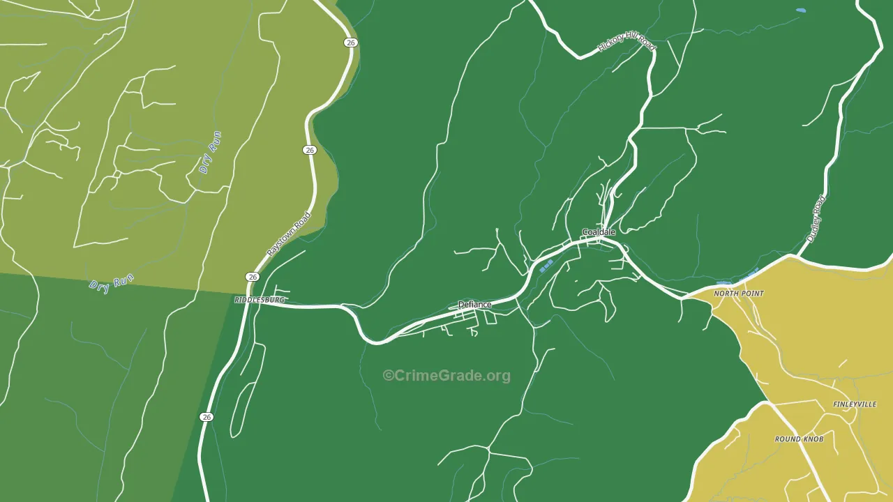 Defiance, PA Map of Vehicle Theft Rates