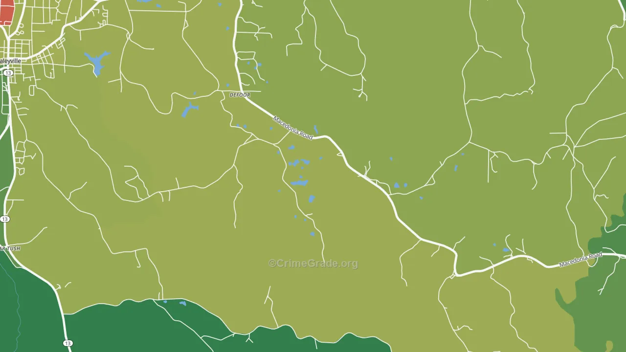 DeFoor, AL Map of Vehicle Theft Rates