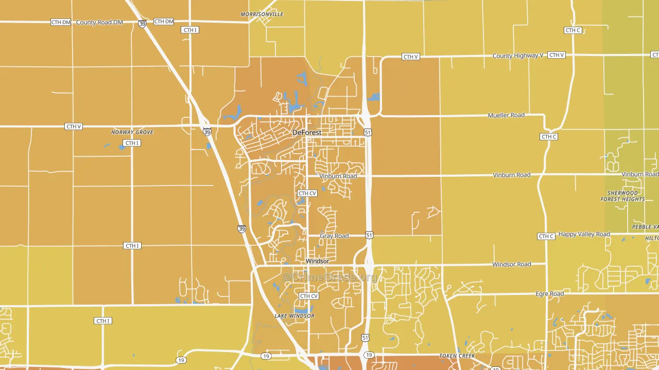 DeForest, WI Map of Vehicle Theft Rates