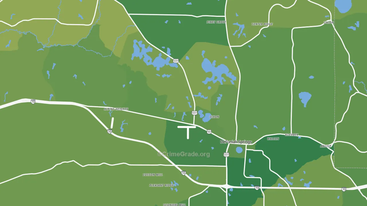 DeFuniak Springs, FL Map of Vehicle Theft Rates