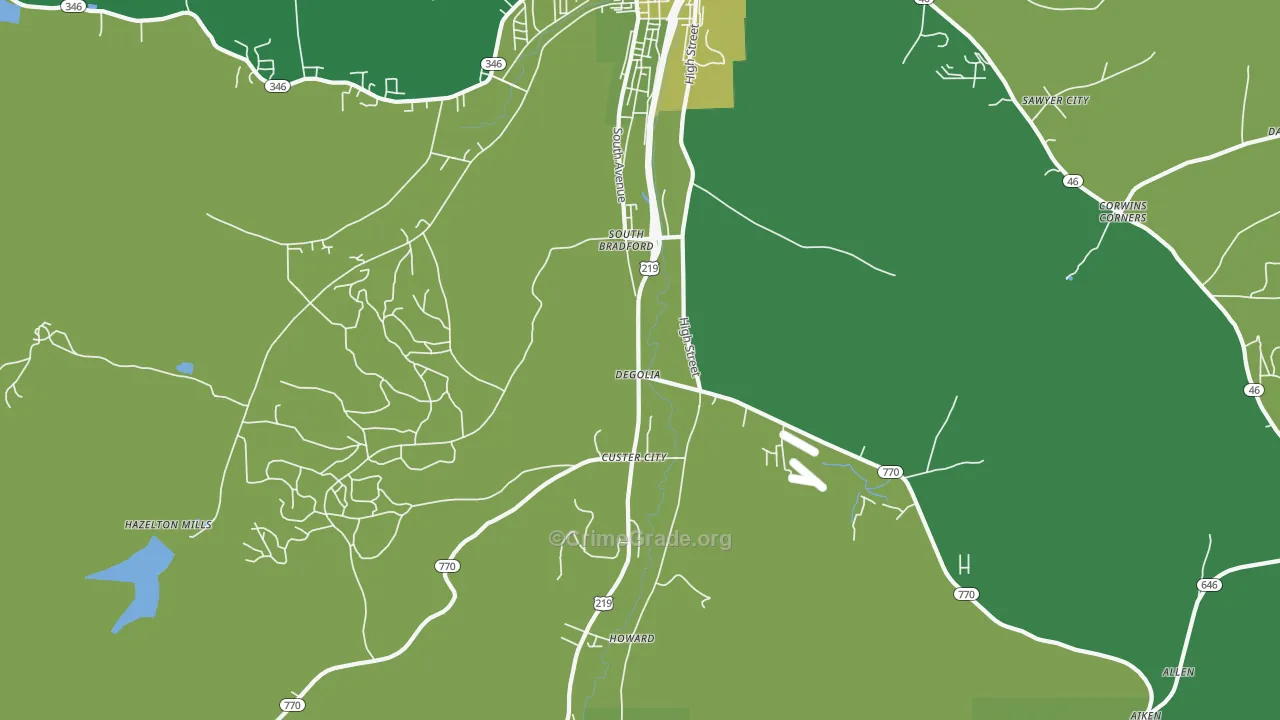 Degolia, PA Map of Vehicle Theft Rates