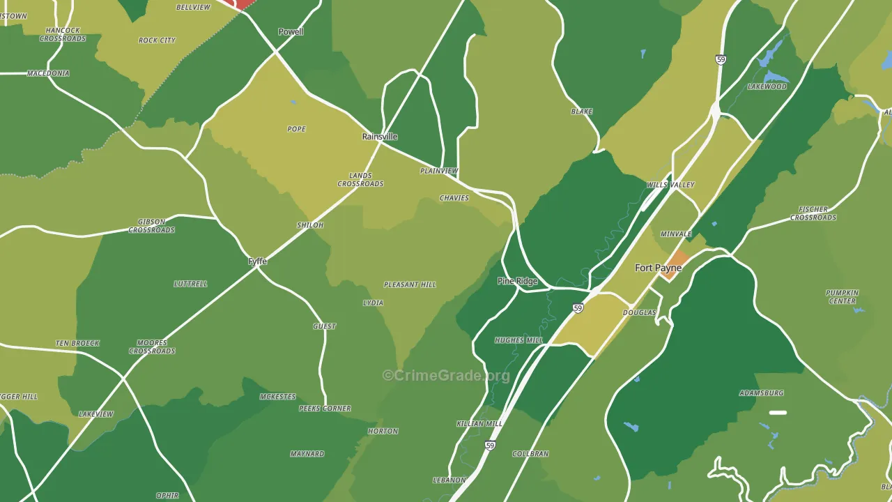 DeKalb County, AL Map of Vehicle Theft Rates