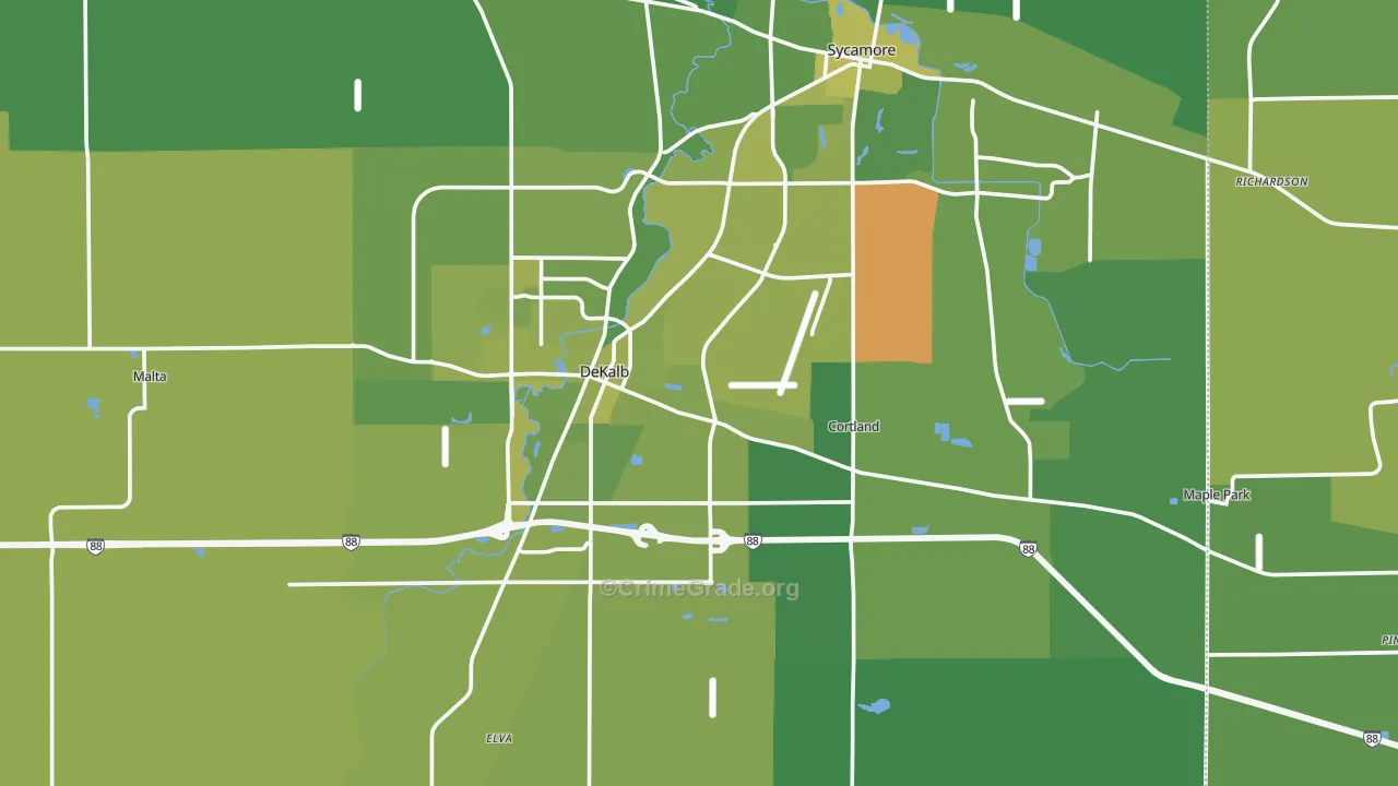 DeKalb County, IL Map of Vehicle Theft Rates