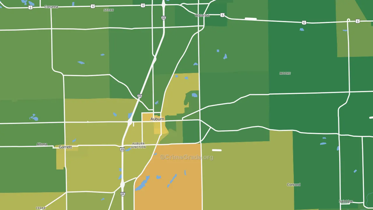DeKalb County, IN Map of Vehicle Theft Rates