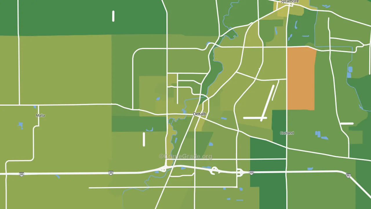 DeKalb, IL Map of Vehicle Theft Rates