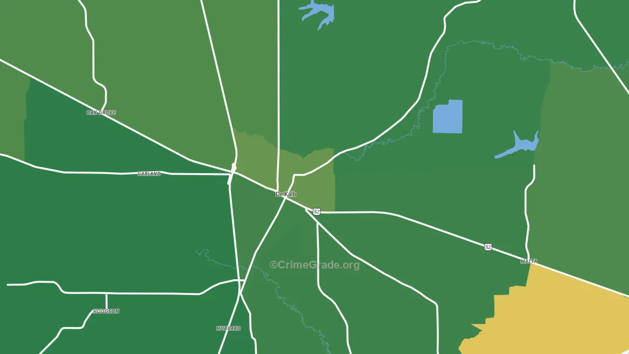 DeKalb, TX Map of Vehicle Theft Rates