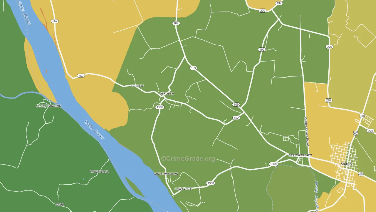 DeKoven, KY Map of Vehicle Theft Rates