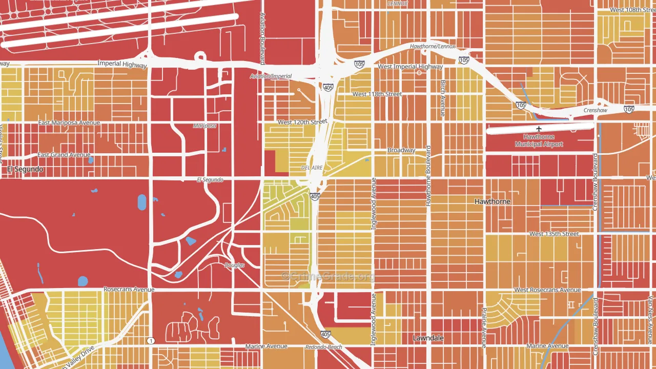 Del Aire, CA Map of Vehicle Theft Rates