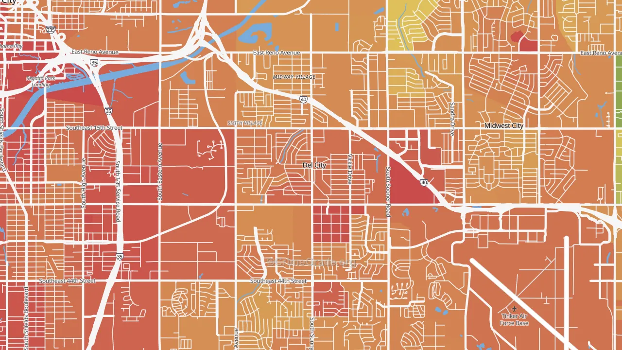 Del City, OK Map of Vehicle Theft Rates