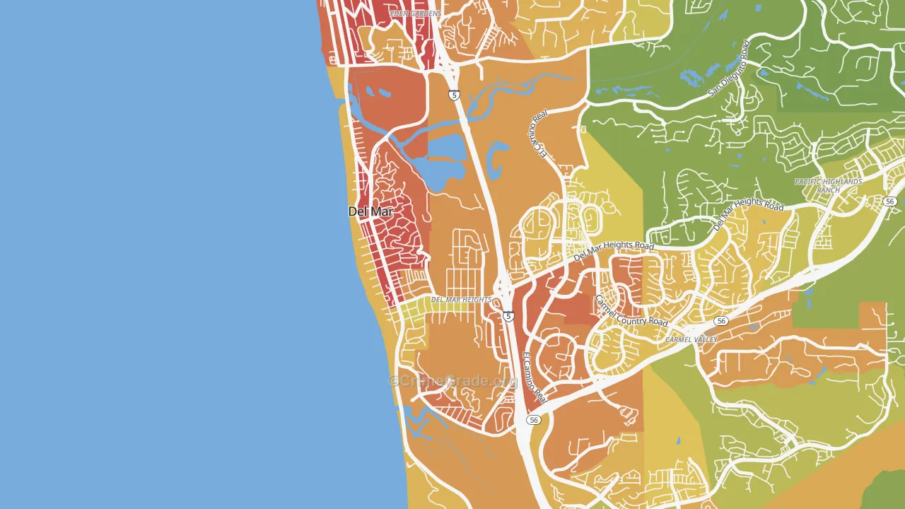 Del Mar, CA Map of Vehicle Theft Rates