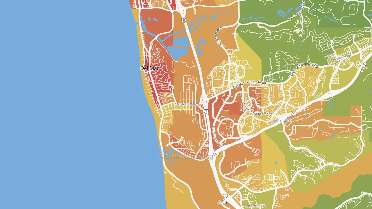 Del Mar Heights, Del Mar, CA Map of Vehicle Theft Rates