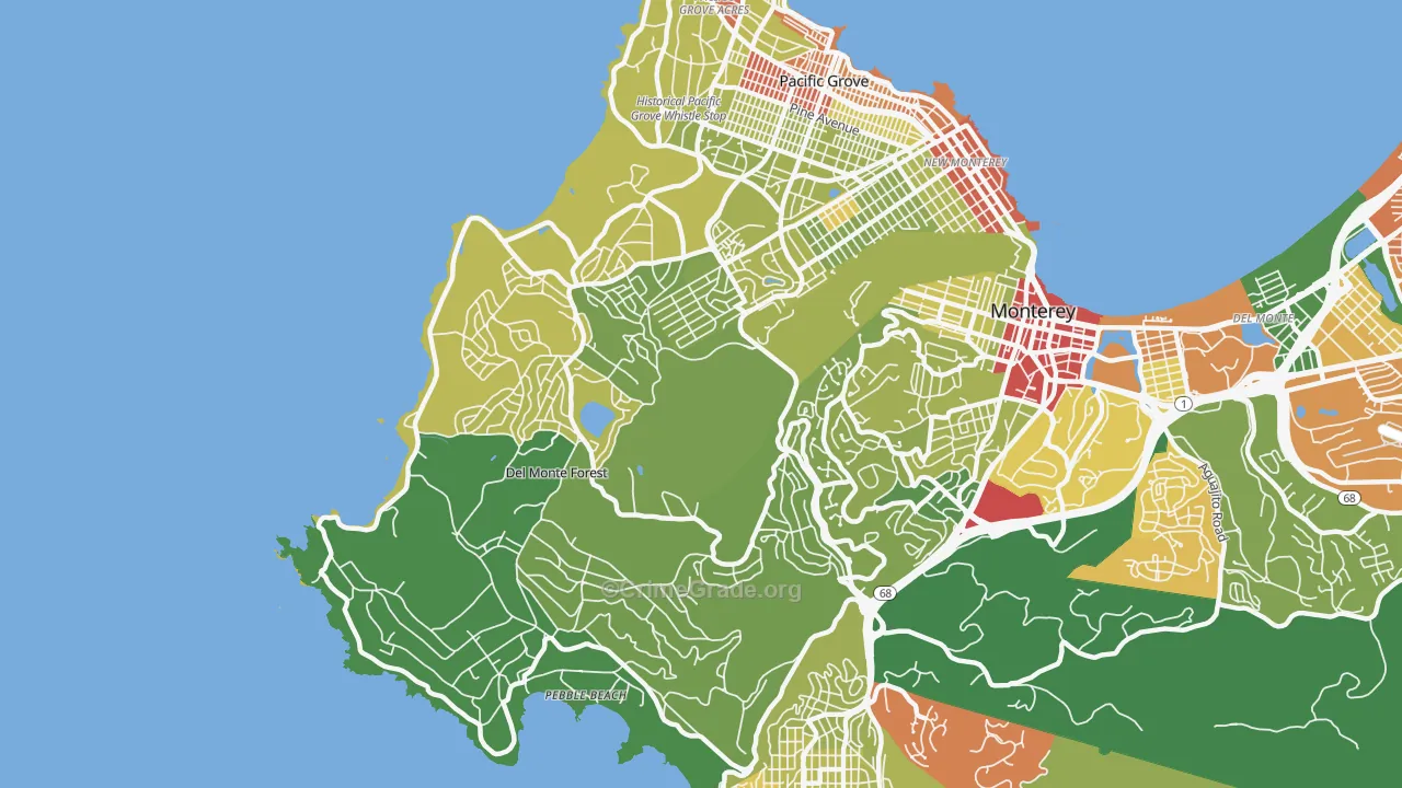 Del Monte Forest, CA Map of Vehicle Theft Rates