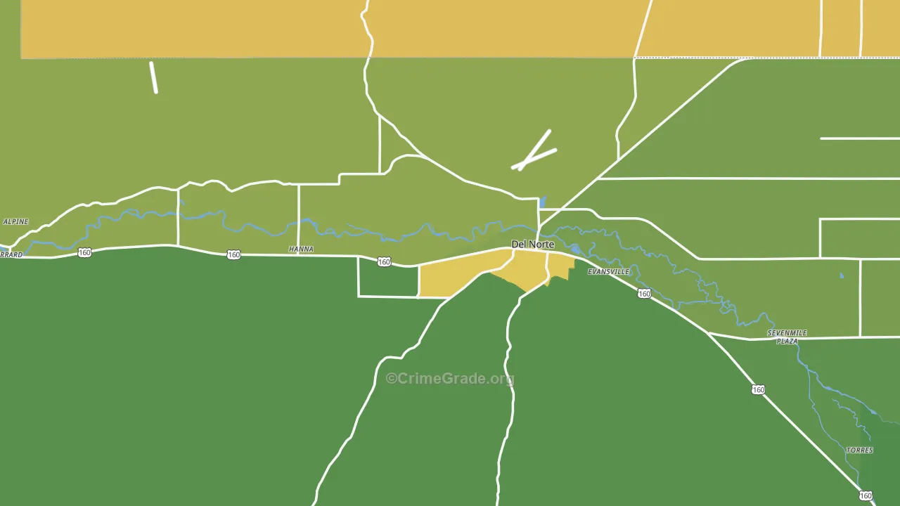 Del Norte, CO Map of Vehicle Theft Rates