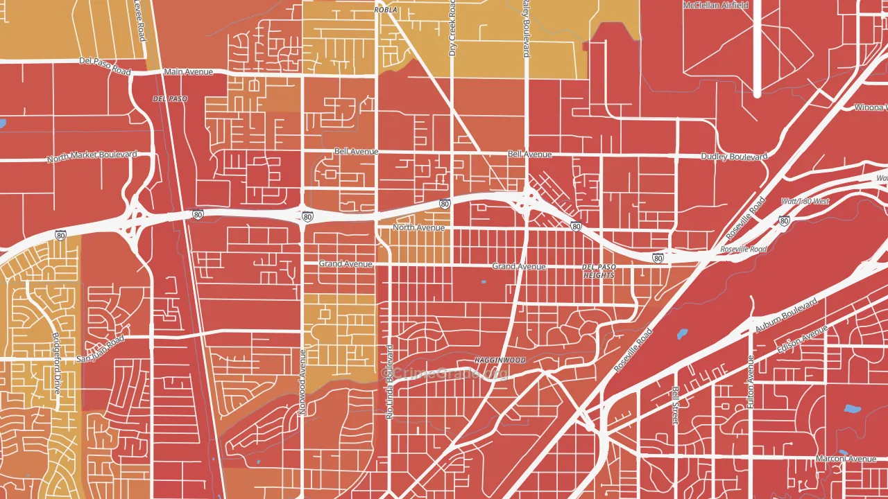 Del Paso Heights, Sacramento, CA Map of Vehicle Theft Rates