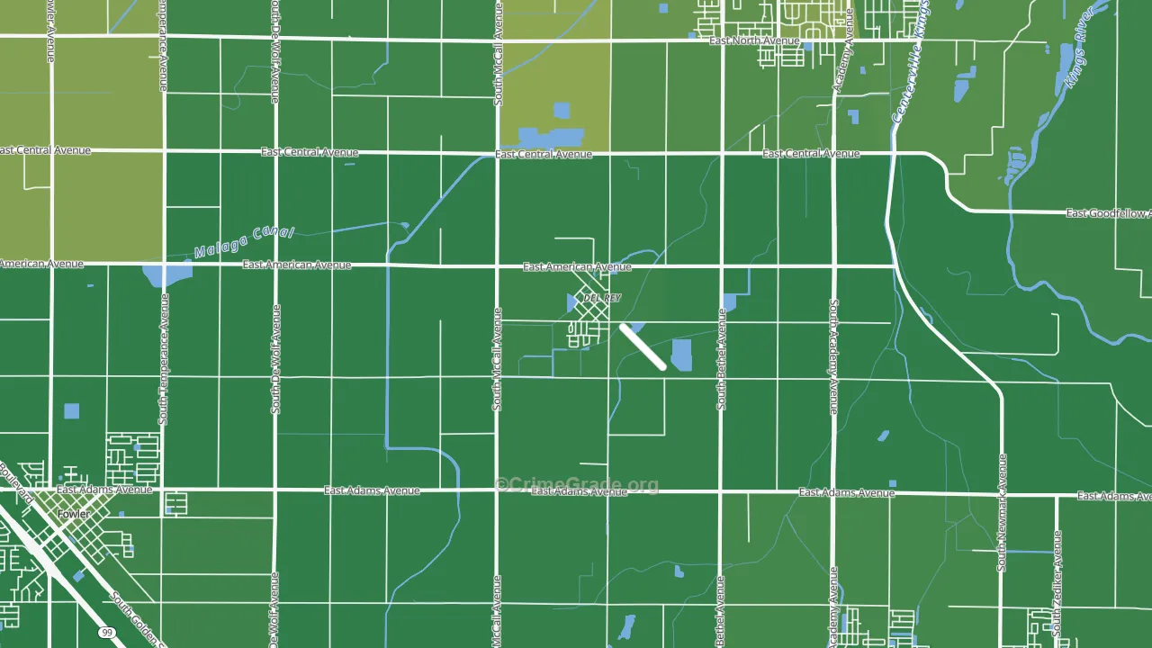 Del Rey, CA Map of Vehicle Theft Rates