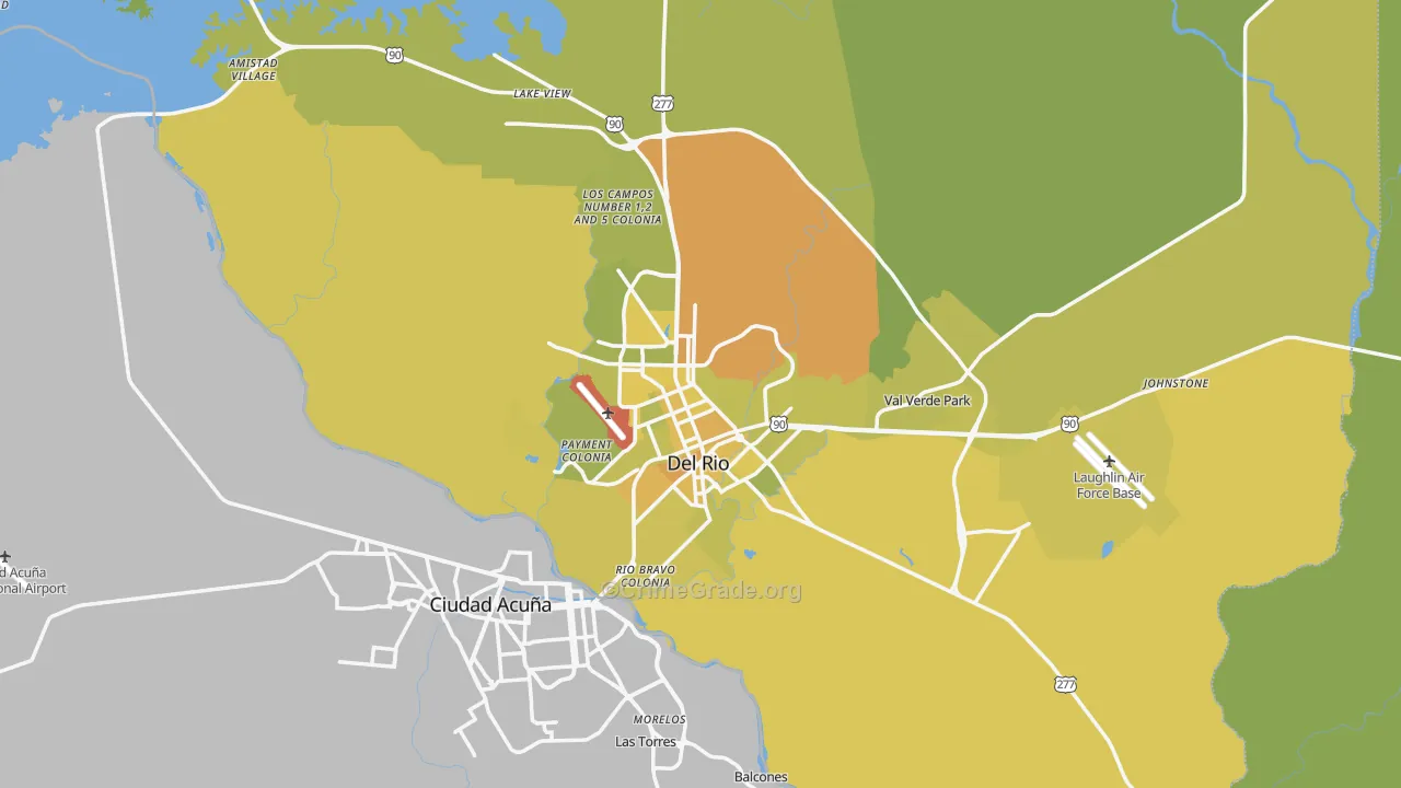 Del Rio, TX Map of Vehicle Theft Rates