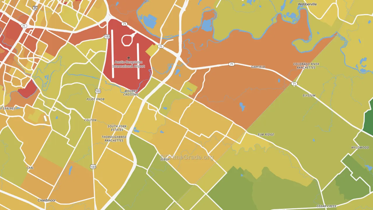 Del Valle, TX Map of Vehicle Theft Rates