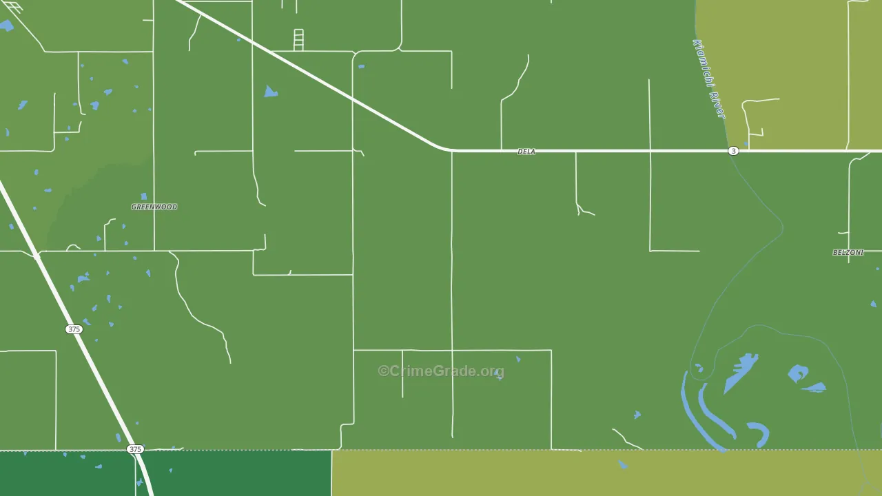 Dela, OK Map of Vehicle Theft Rates