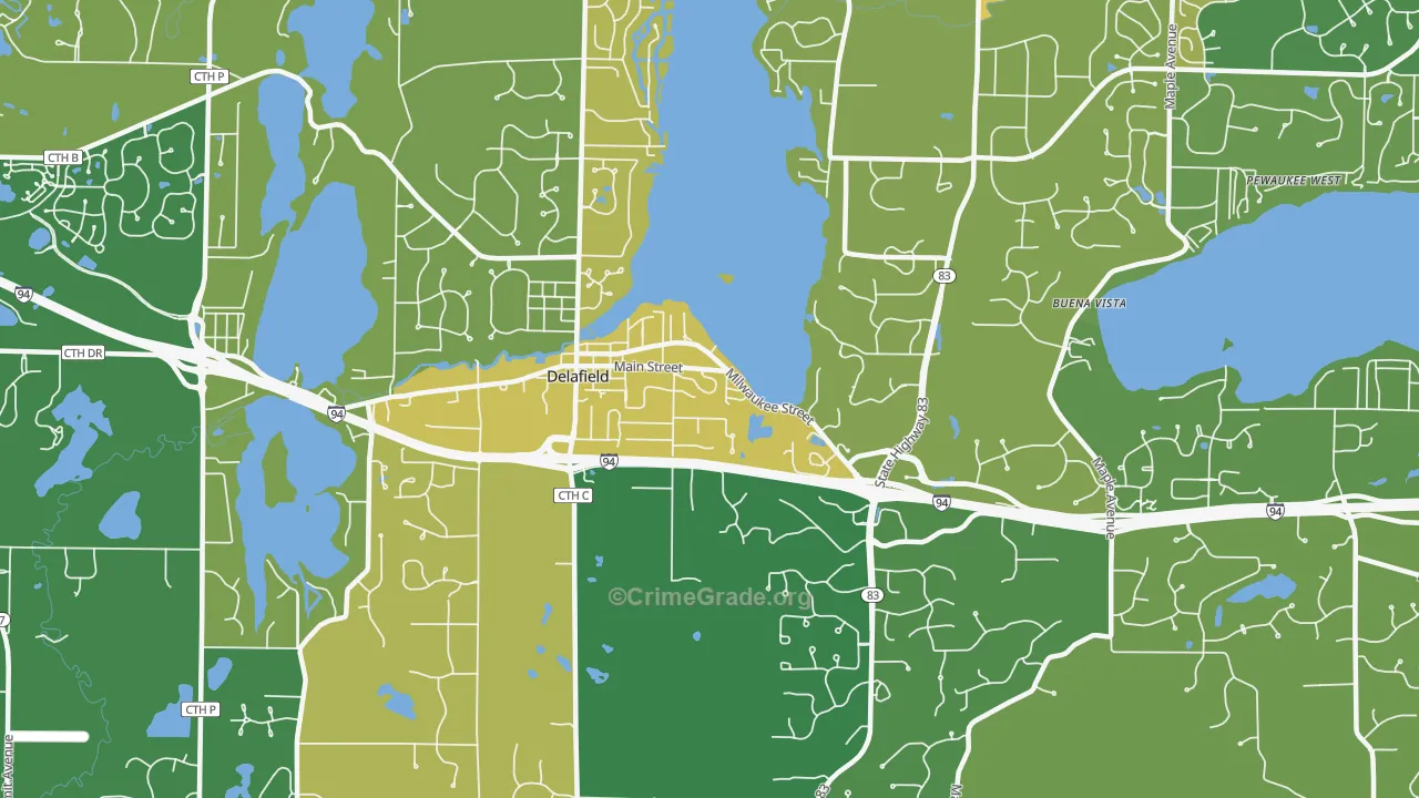 Delafield, WI Map of Vehicle Theft Rates
