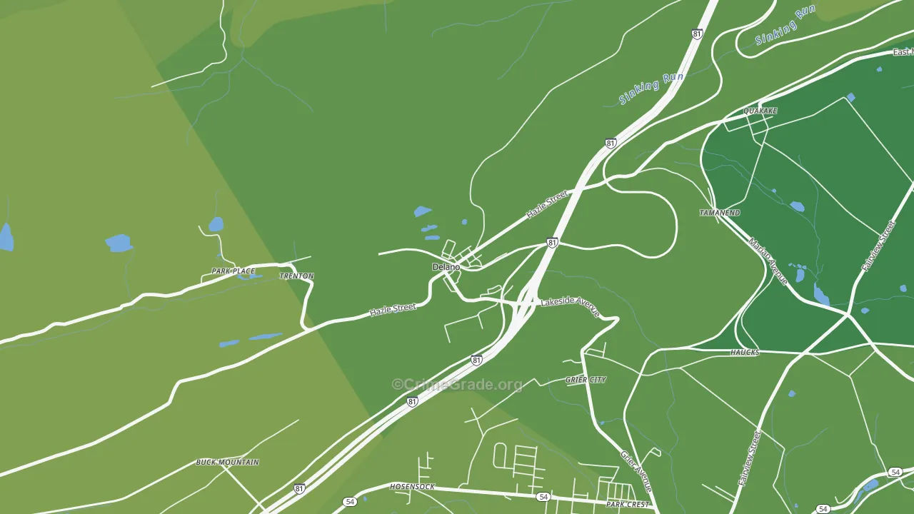 Delano, PA Map of Vehicle Theft Rates
