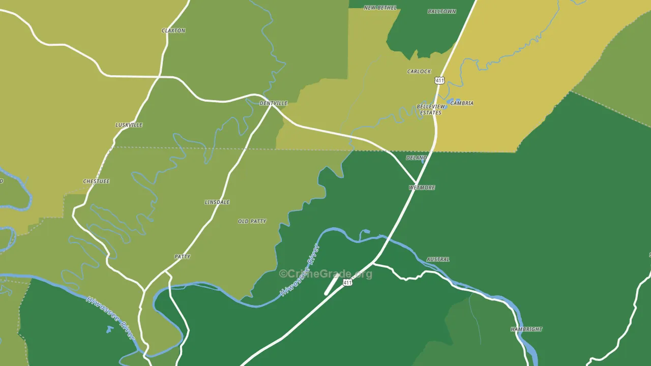 Delano, TN Map of Vehicle Theft Rates