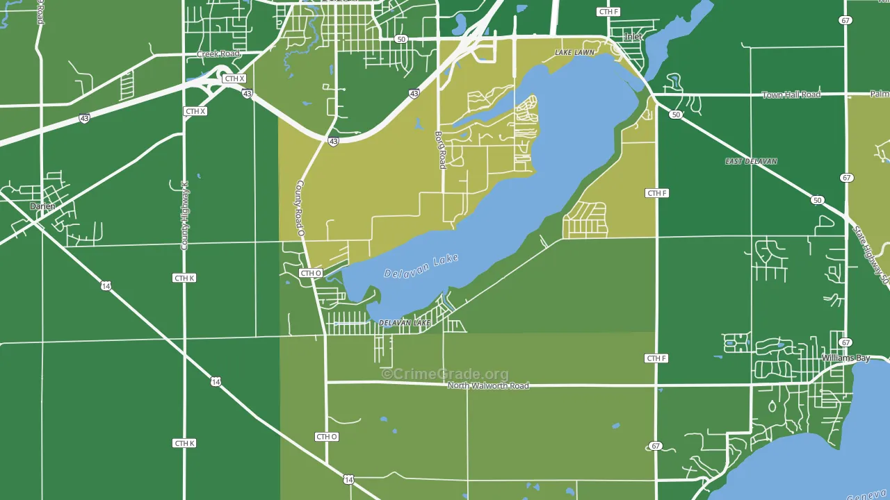 Delavan Lake, WI Map of Vehicle Theft Rates
