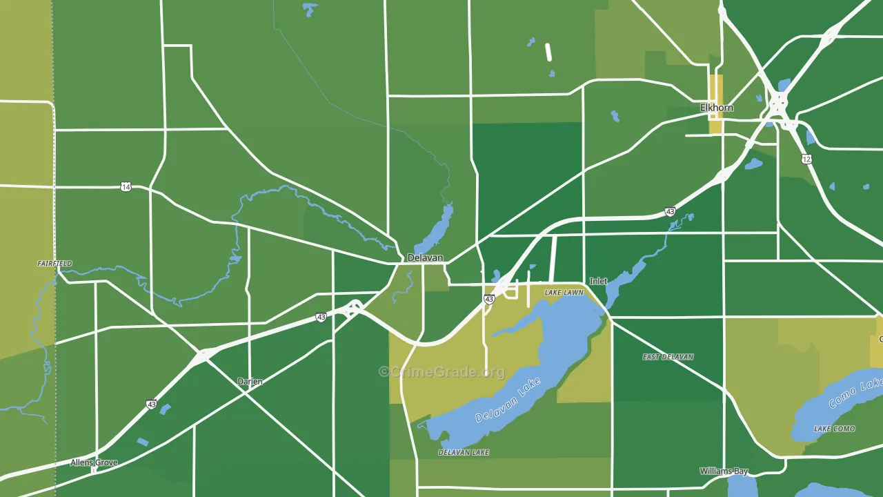 Delavan, WI Map of Vehicle Theft Rates