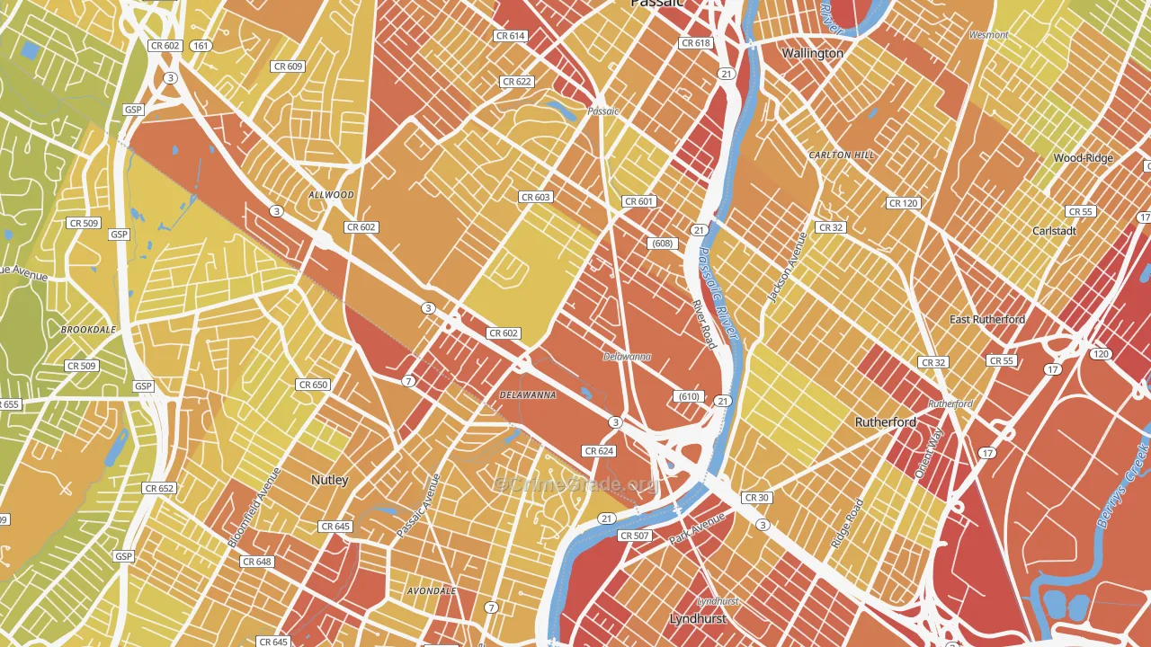 Delawanna, Clifton, NJ Map of Vehicle Theft Rates