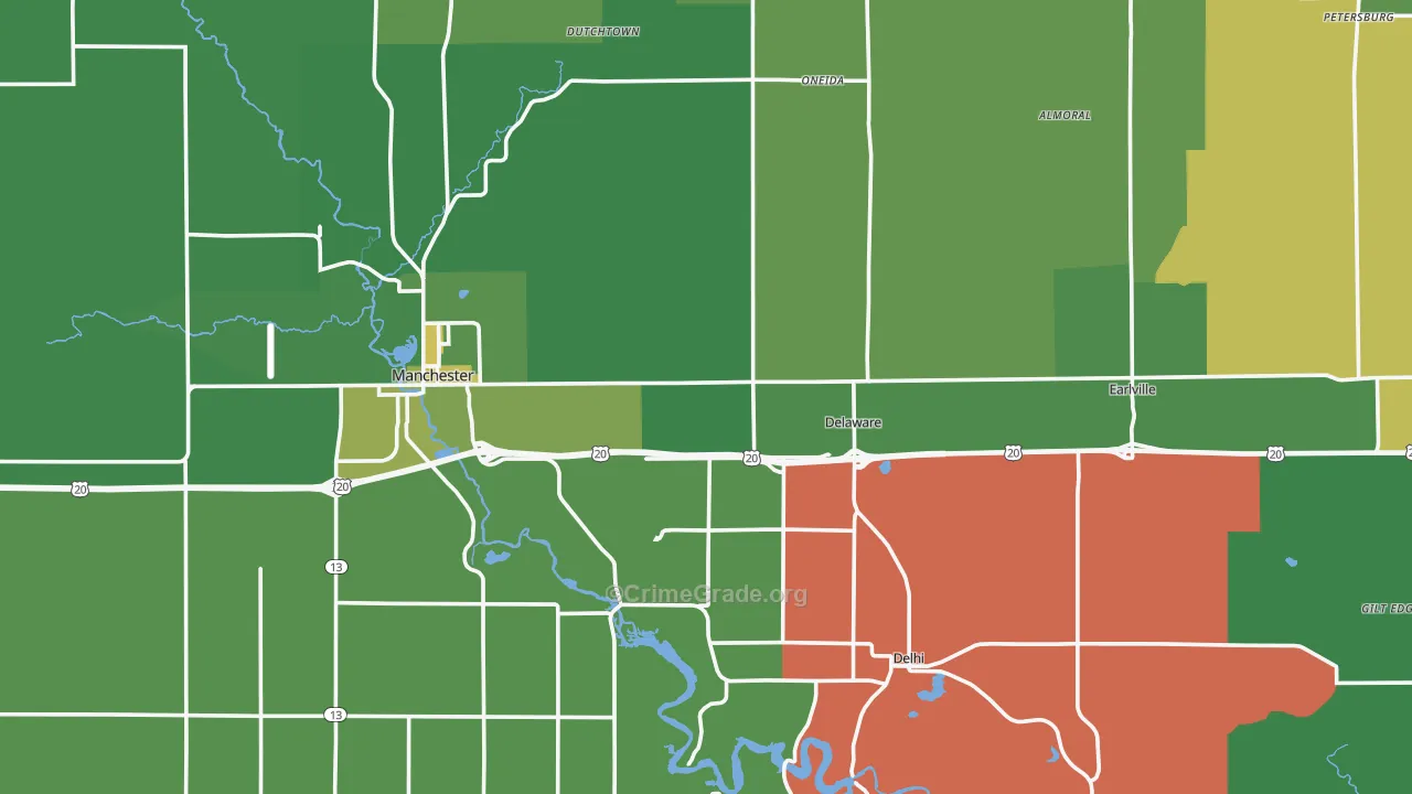 Delaware County, IA Map of Vehicle Theft Rates