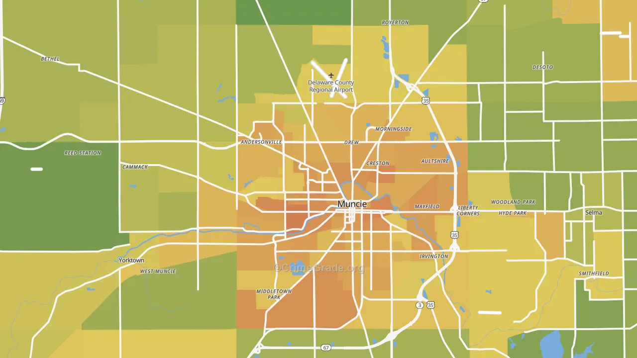 Delaware County, IN Map of Vehicle Theft Rates