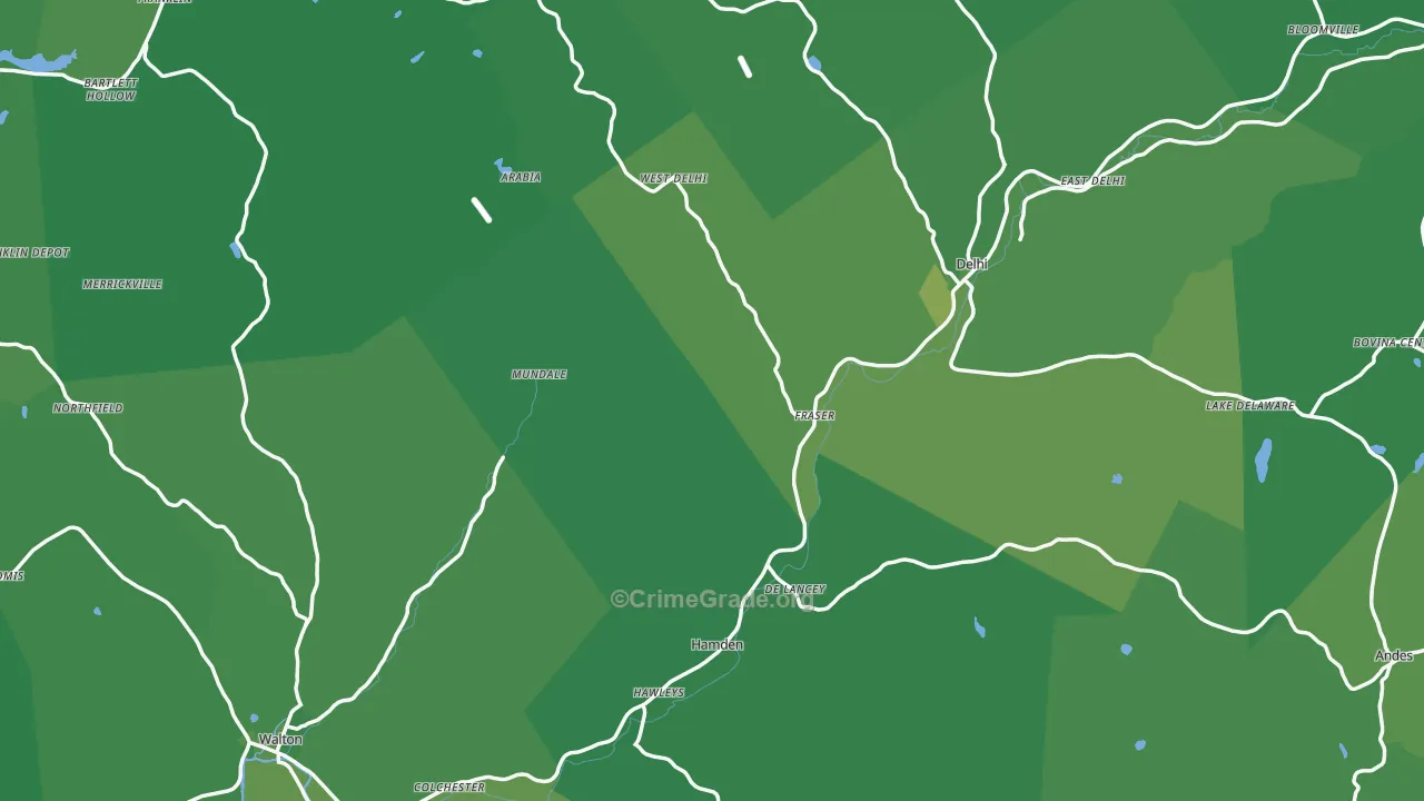 Delaware County, NY Map of Vehicle Theft Rates