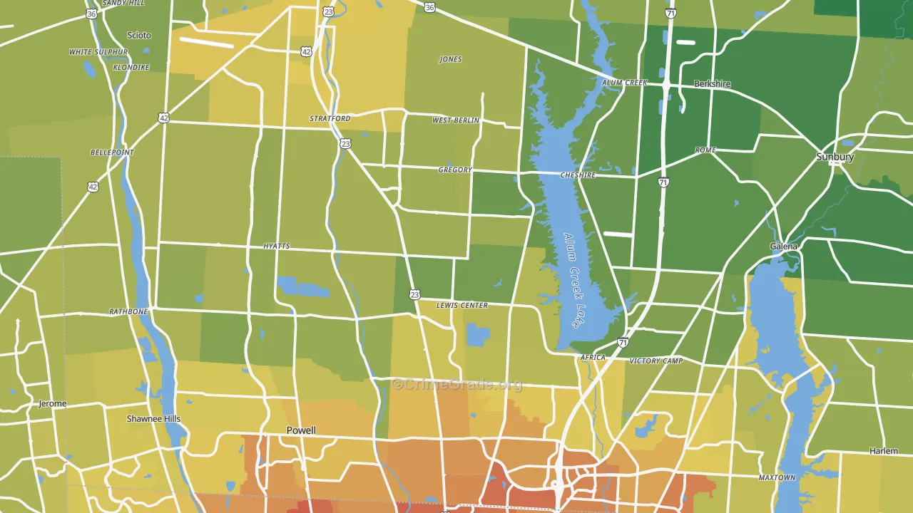 Delaware County, OH Map of Vehicle Theft Rates