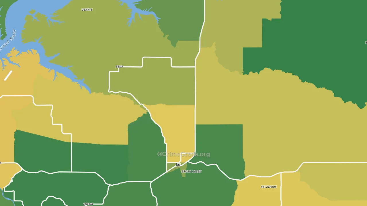 Delaware County, OK Map of Vehicle Theft Rates