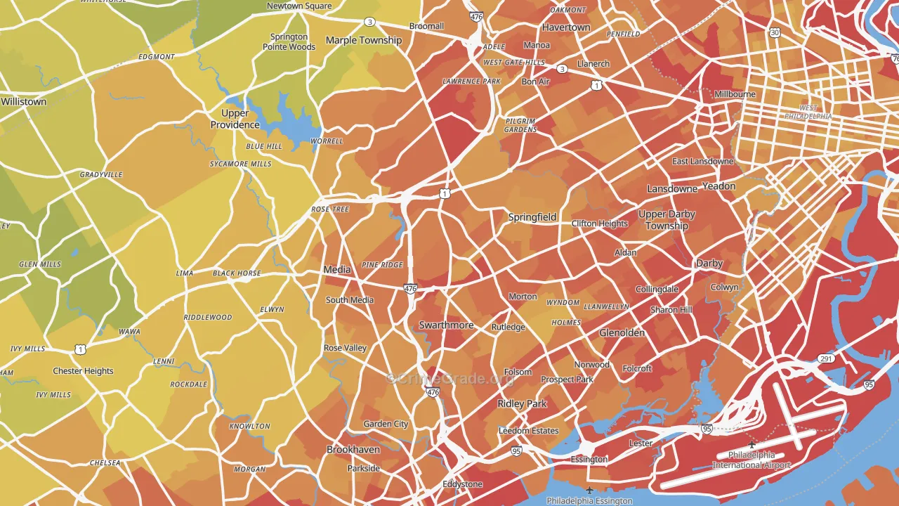 Delaware County, PA Map of Vehicle Theft Rates