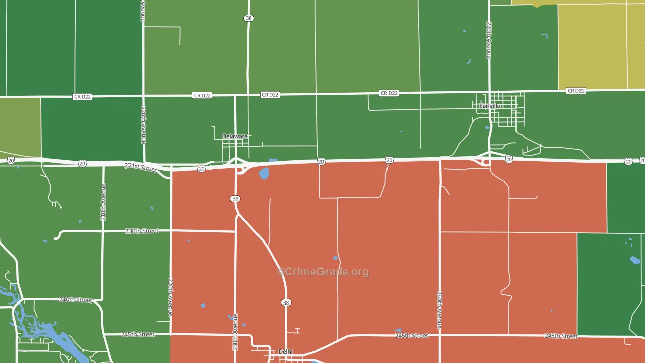 Delaware, IA Map of Vehicle Theft Rates