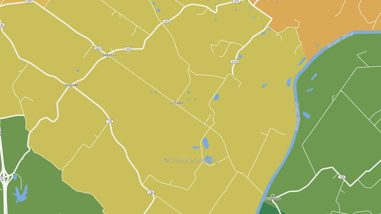 Delaware, KY Map of Vehicle Theft Rates
