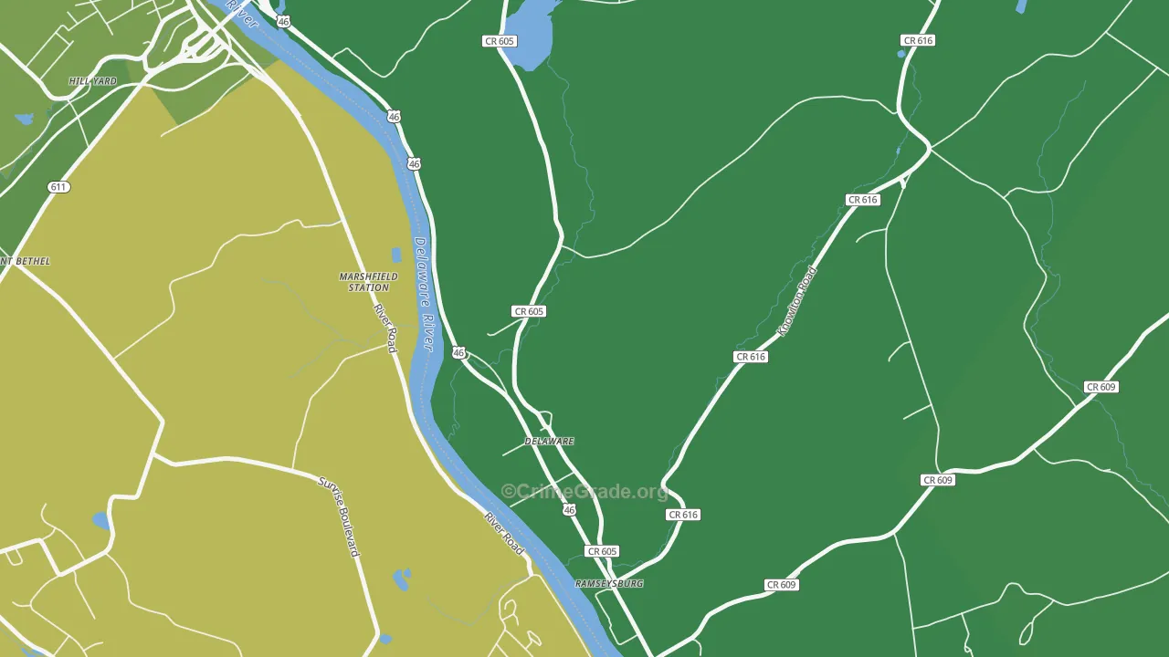 Delaware, NJ Map of Vehicle Theft Rates